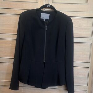 Black Zip-Front Peplum Blazer